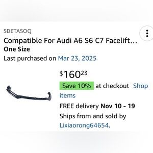 Black Front Bumper for Audi A6 S6 C7